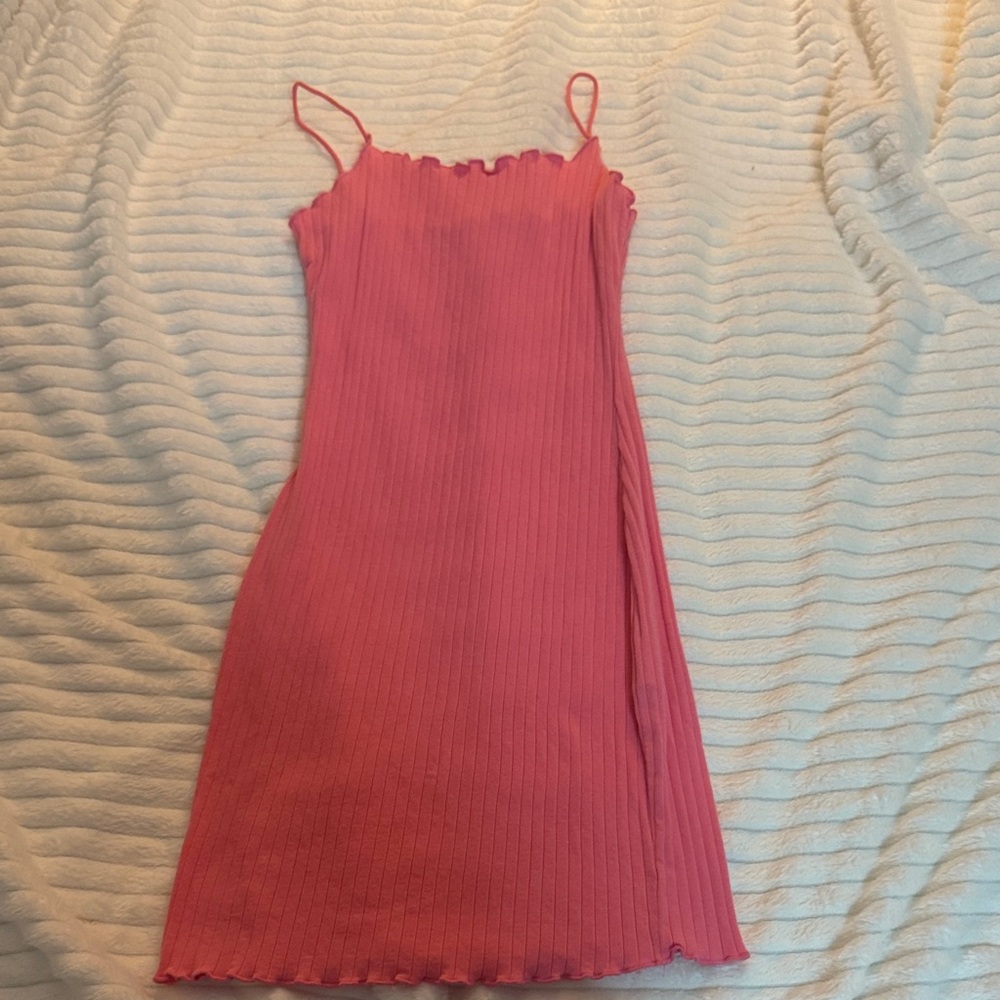 Pink Ribbed Sleeveless Dress